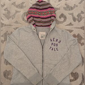 Vintage Aeropostale Gray Kids Hoodie with Pink Accents